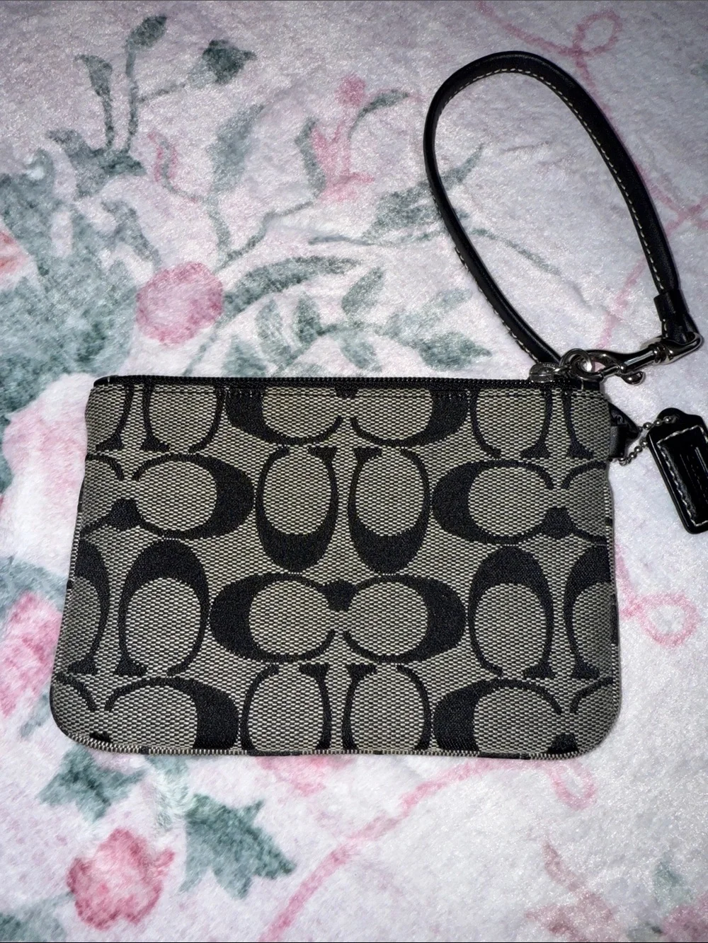 Coach Black and Gray Signature Canvas Monogram Wristlet
